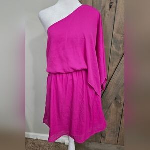 CARAMELA Inner Goddess One Shoulder Mini Dress In Fushia Pink. Size Small NWT